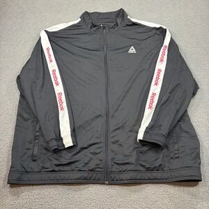 Reebok Track Jacket Mens 4XL Black Tape Logo Full Zip Athletic DXLF19121 Sport